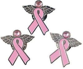 12 Angel Pins with Wings ~ Pink Ribbon Breast Cancer Awareness Cure Charm Set