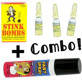 3 Liquid Stink Bombs ~ Butt Crack Ass Smell Joke Gag + 1 Fart Spray COMBO SET