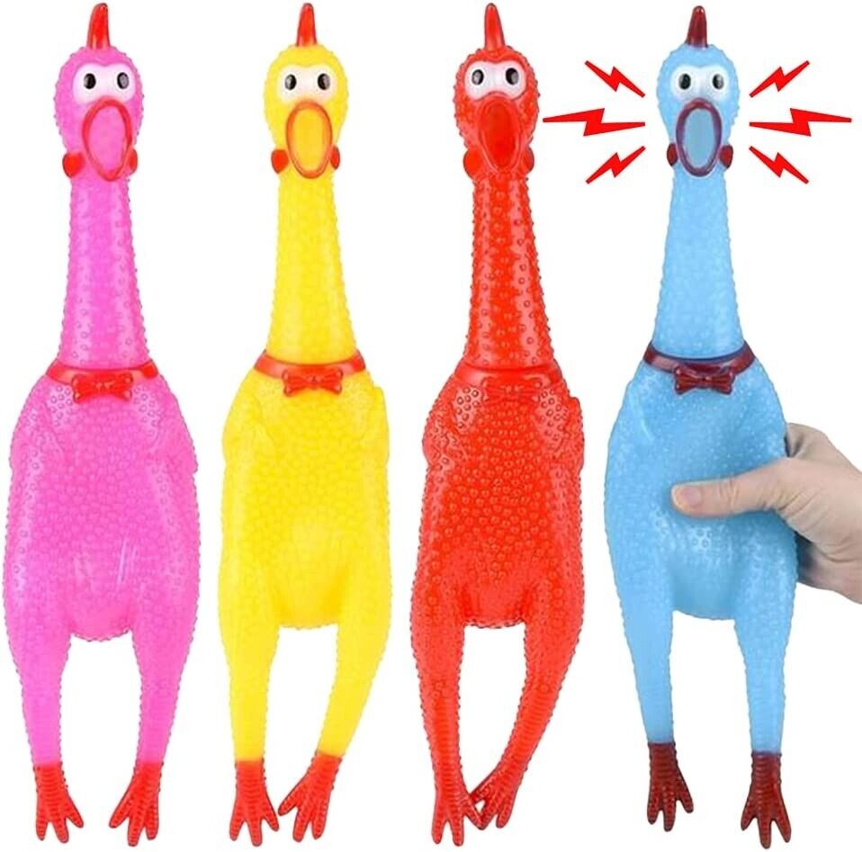 4 LARGE COLOR 16" RUBBER CHICKEN SQUEAK Screaming Sound Squeeze Dog Toy Novelty