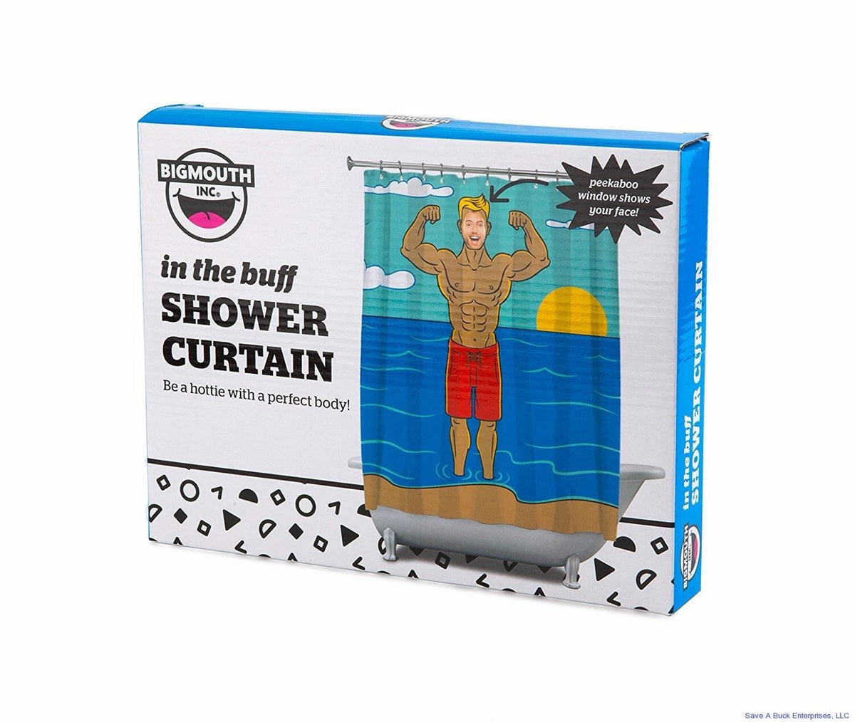 MUSCLE BUFF MAN - Funny Gag "Fill in Face" Shower Curtain - BigMouth Inc.