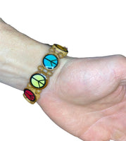 12 bracelets en bois signe de paix - Bracelets extensibles - Couleurs assorties