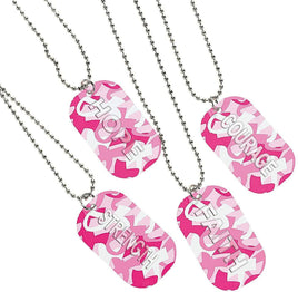 12 collares de cadena con etiqueta de perro de camuflaje rosa para concienciación sobre el cáncer de mama CAMO (1 dz)