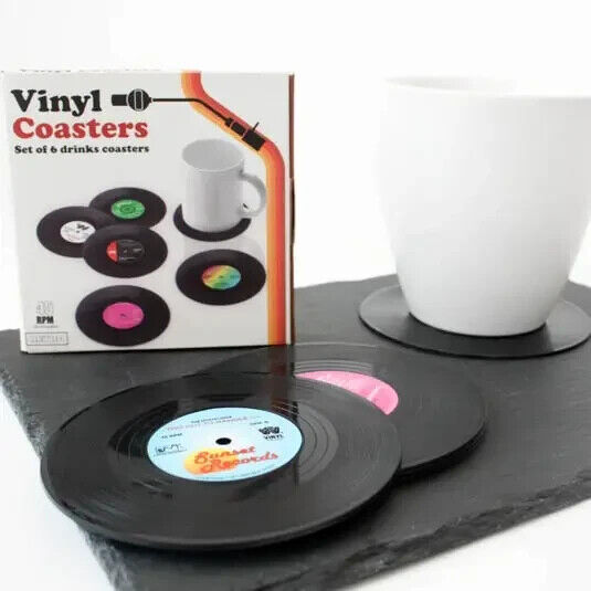 6pk Music Vinyl Record Cup Coaster Glass Drink Holder Place Mat Tableware Home