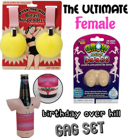 ULTIMATE FEMALE GAG SET - Tirantes para el pecho + 1 Boobies de crecimiento + 1 funda para basura
