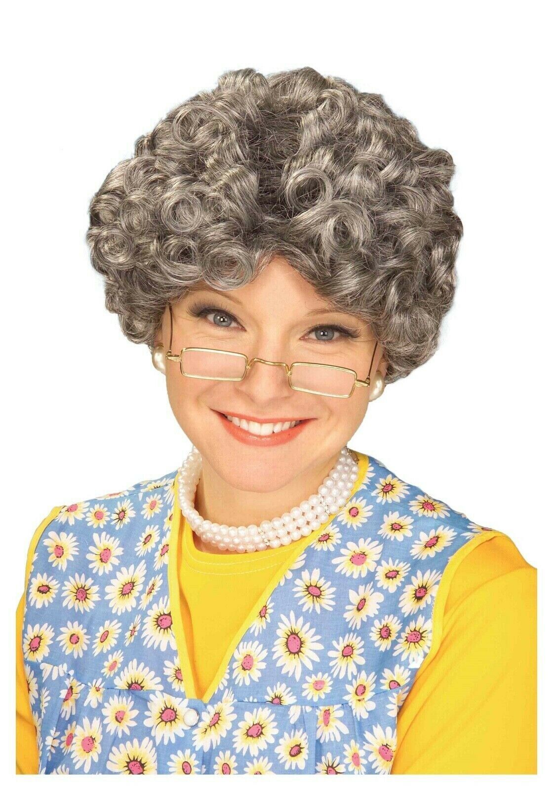 Yo Momma Gray Hair Wig Curly Grandma Grandpa Adult Costume Accessory Prop