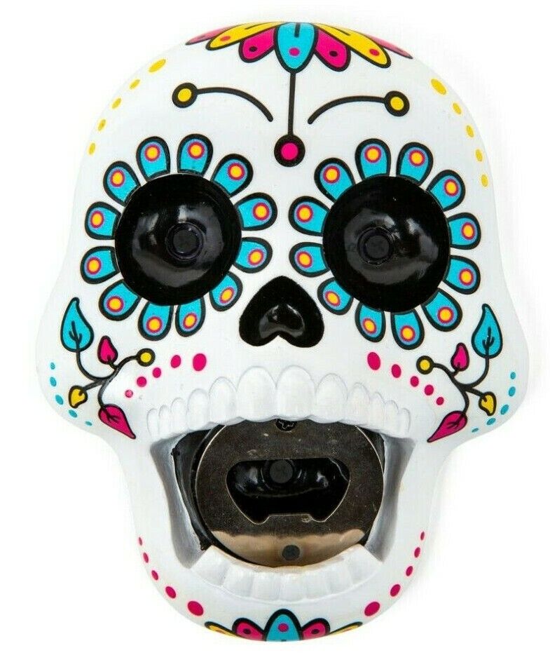 Sugar Skull Beer Bottle Opener - Colorful Art Wall Mounted - BigMouth Inc.