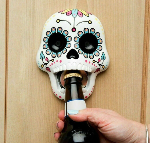 Sugar Skull Beer Bottle Opener - Colorful Art Wall Mounted - BigMouth Inc.