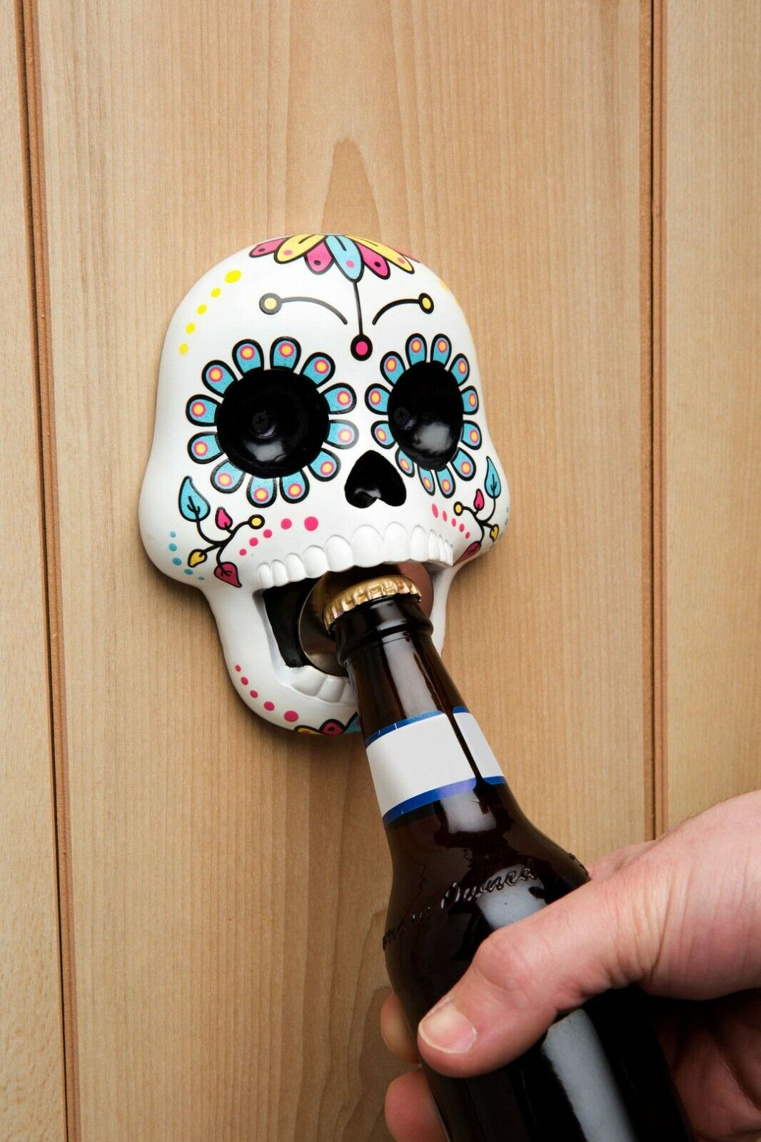 Sugar Skull Beer Bottle Opener - Colorful Art Wall Mounted - BigMouth Inc.