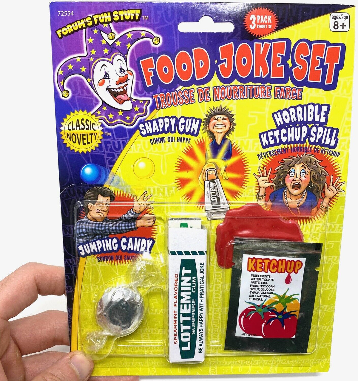 Food Joke Prank Nouveauté GaG Joke Set - Snap Gum - Jumping Candy - Ketchup Spill