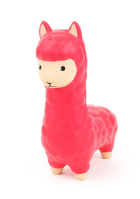 A CALMA LLAMA Squishy Fidget Durable Squish Stress Relieving Pet Toy Gift in vibrant red, featuring a smooth, textured surface, stands on a white background, making it the perfect anti-anxiety gift.