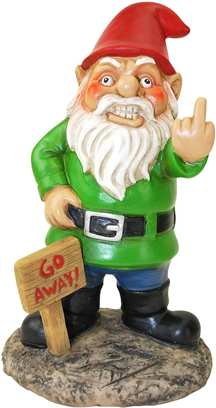 Middle Finger Garden Gnome - Go Away Statue Yard Art Outdoor Sculpture-Figurine