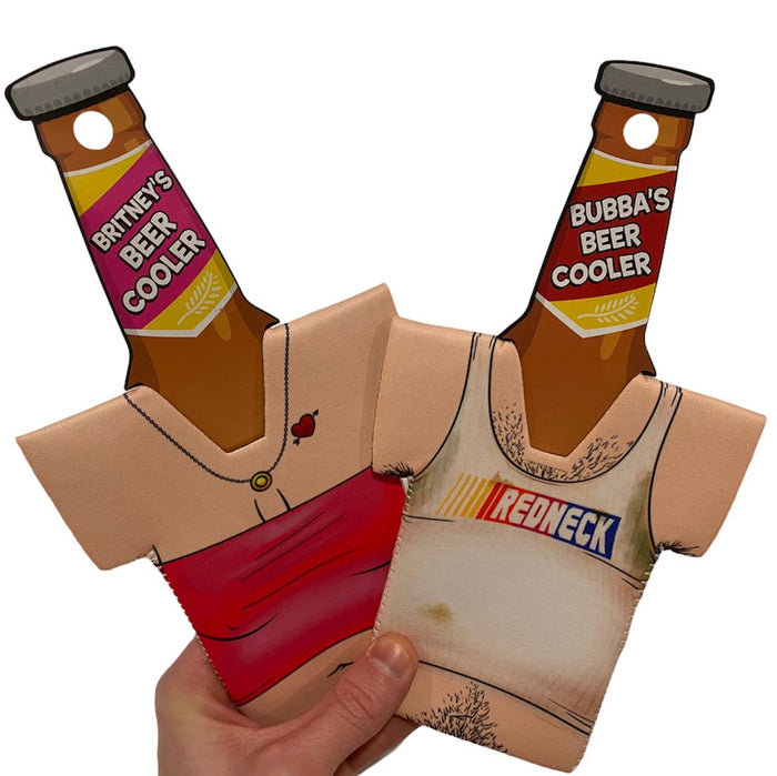 2pk REDNECK Hillbilly Pecho peludo / Thong Tramp Stamp Koozie Soportes para botellas de latas de cerveza