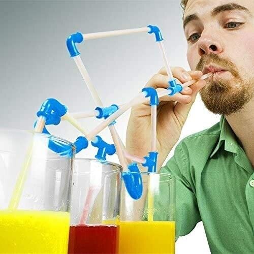 21 Piece DIY STRAW KIT - Fun Kid Adult Puzzle Drink Craft Toy - Party GaG Gift