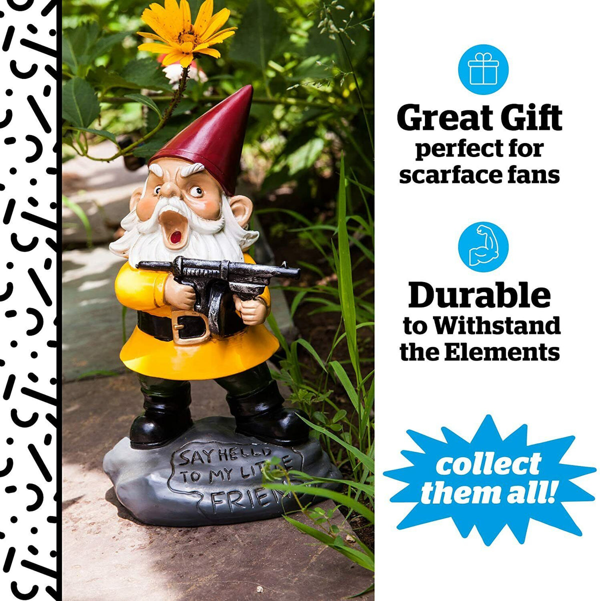 Scarface Garden Gnome Say Hello to My Little Friend! Outdoor Sculpture-Figurine