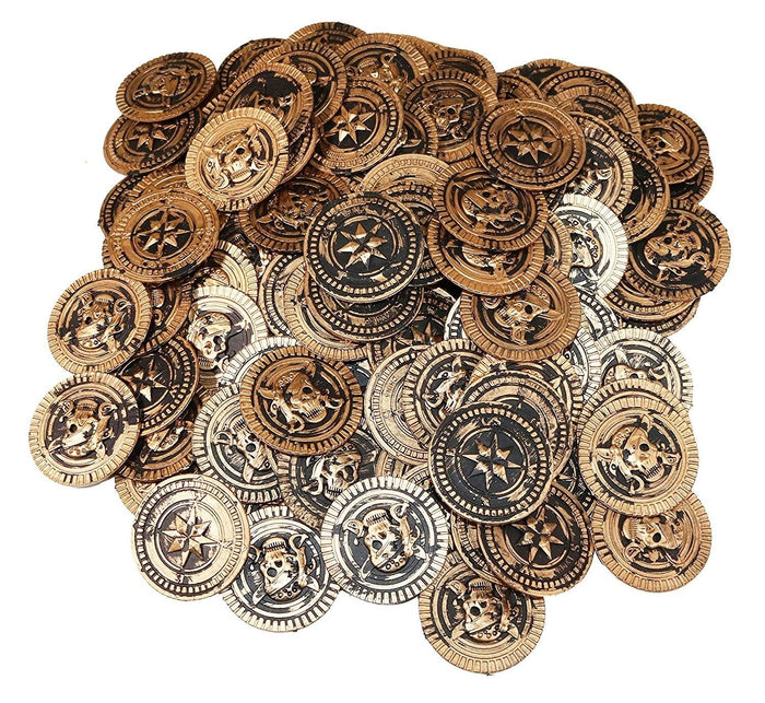 144 Plastic Rustic Vintage Brass Gold Coins Pirate Treasure Chest Money Party Favors