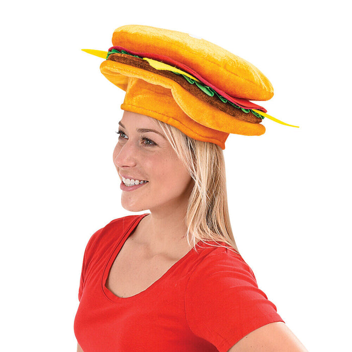 HAMBURGER HAT - The Cheeseburger Cap Food-Prop-Halloween Funny Party Costume