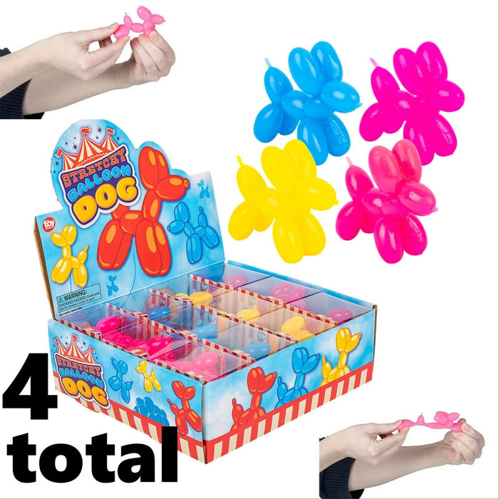 4 STRECHY BALLOON DOG - Party Favor Stretch Rubber Chid Toy - Assorted Colors!