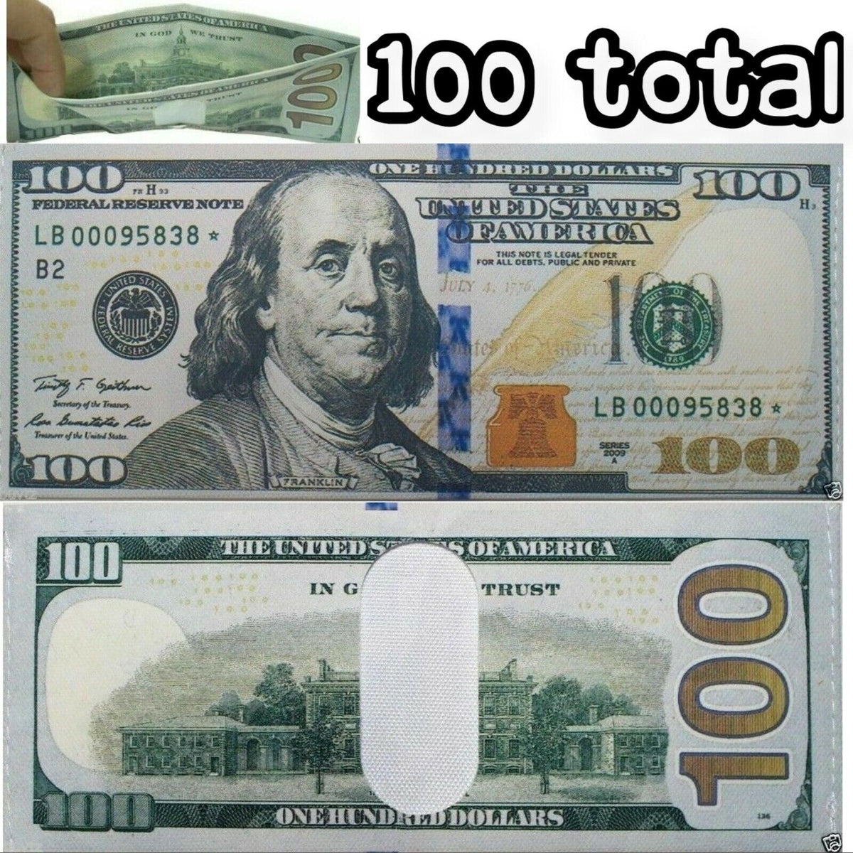 100 Pack - 100 Hundred Dollar Bill Wallets Money Bi-Fold Card Holder