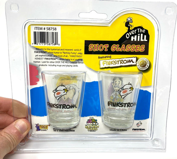 Juego de 2 vasos de chupito divertidos "Over The Hill" novedad GaG broma broma jubilación