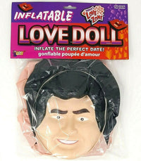 The packaging of Inflatable Judy + John Inflate a Date Bachelor/Bachelorette Party Blow Up Dolls showcases a cartoonish face illustration on the front, adding a whimsical touch to these life-size inflatable companions.