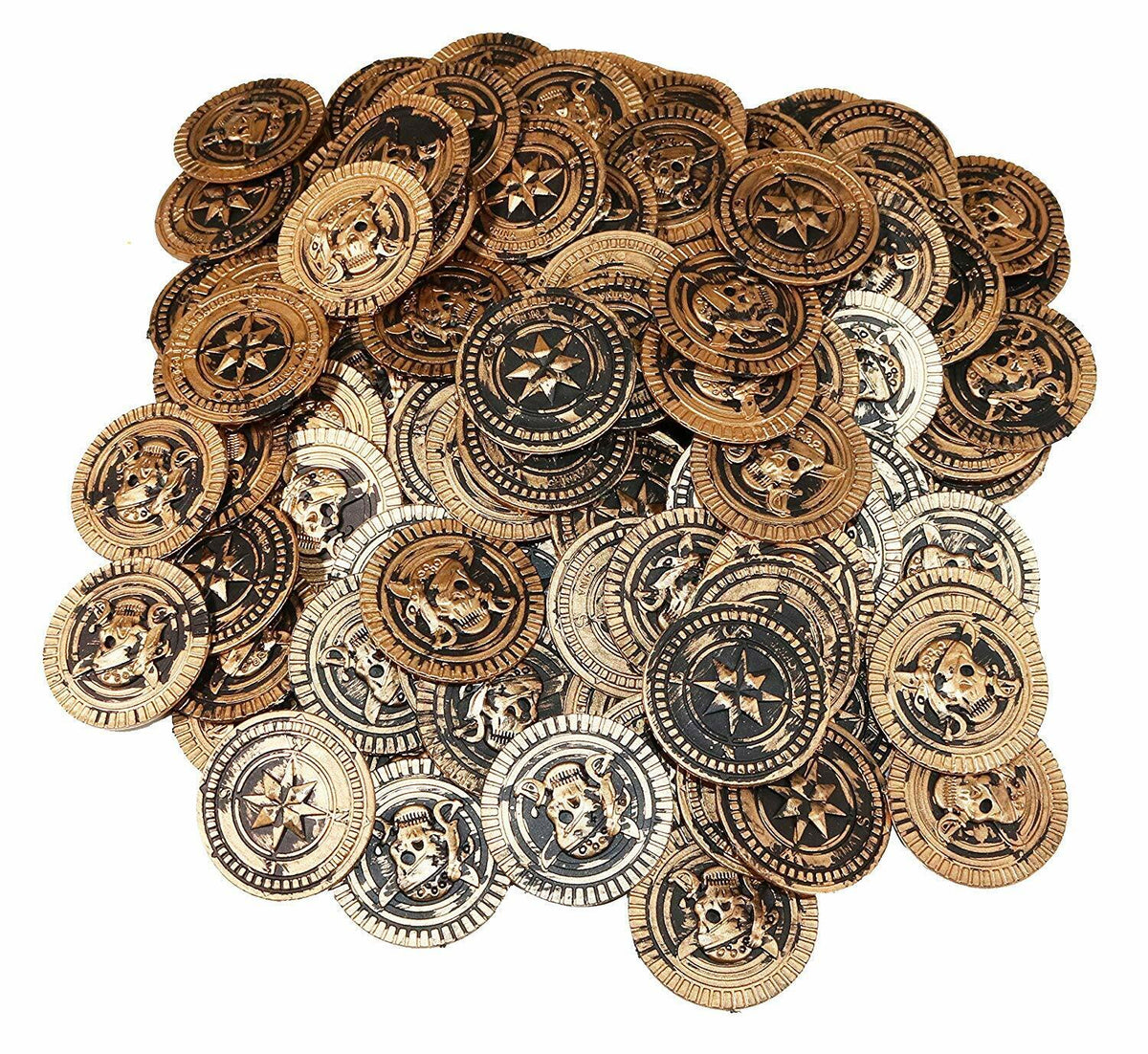 144 Plastic Rustic Gold Coins Pirate Treasure Chest + 144 Gems Jewelery Diamonds Jewels