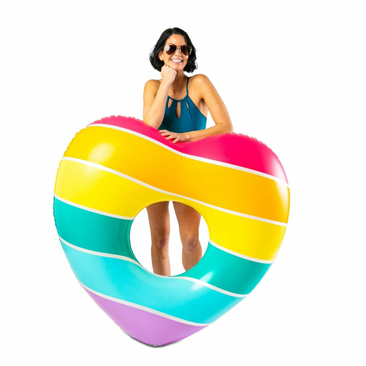 Gay Pride Rainbow LGBT Heart Inflatable Pool Tube Raft Swimming Float - BigMouth