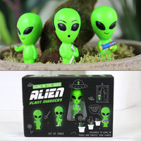 Paquete de 3 estatuas alienígenas, mini maceta que brilla en la oscuridad, decoración de jardín, regalo