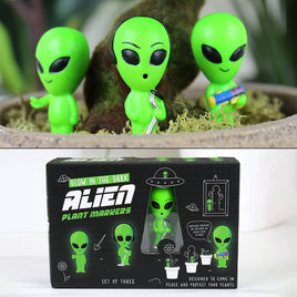 3pk Alien Statues Mini Plant Pot Glow in Dark Garden Planter Decoration Gift