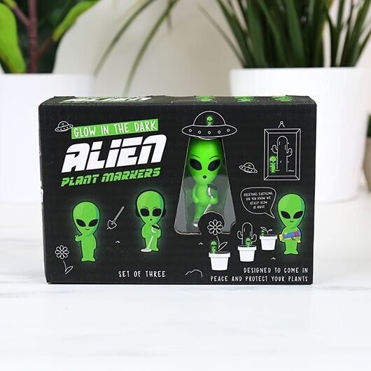 3pk Alien Statues Mini Plant Pot Glow in Dark Garden Planter Decoration Gift