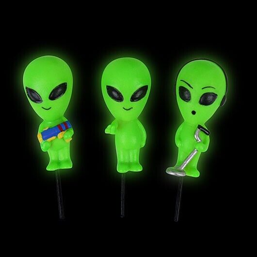 3pk Alien Statues Mini Plant Pot Glow in Dark Garden Planter Decoration Gift