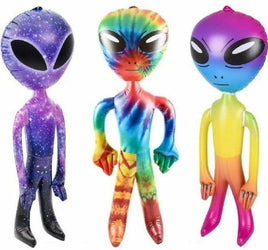SET OF 3 Assorted 36" Alien Inflatable Blow Up Inflate - Galaxy Rainbow Tie Dye