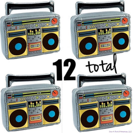 (12) Altavoces inflables inflables BOOM BOX RADIO - Juguete para fiesta musical de los años 80 (1 dz)