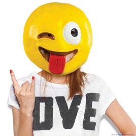 Crazy Wink Tongue Emoji Smiley Smile Face Mask Latex Halloween Costume BigMouth