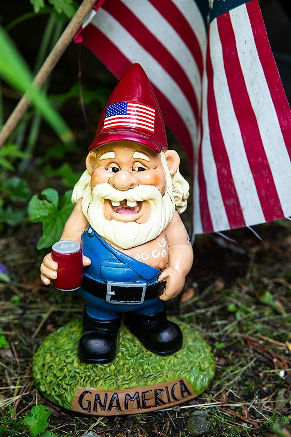 BigMouth Gnamerica Garden Gnome Redneck Beer Drinking USA Proud American Statue