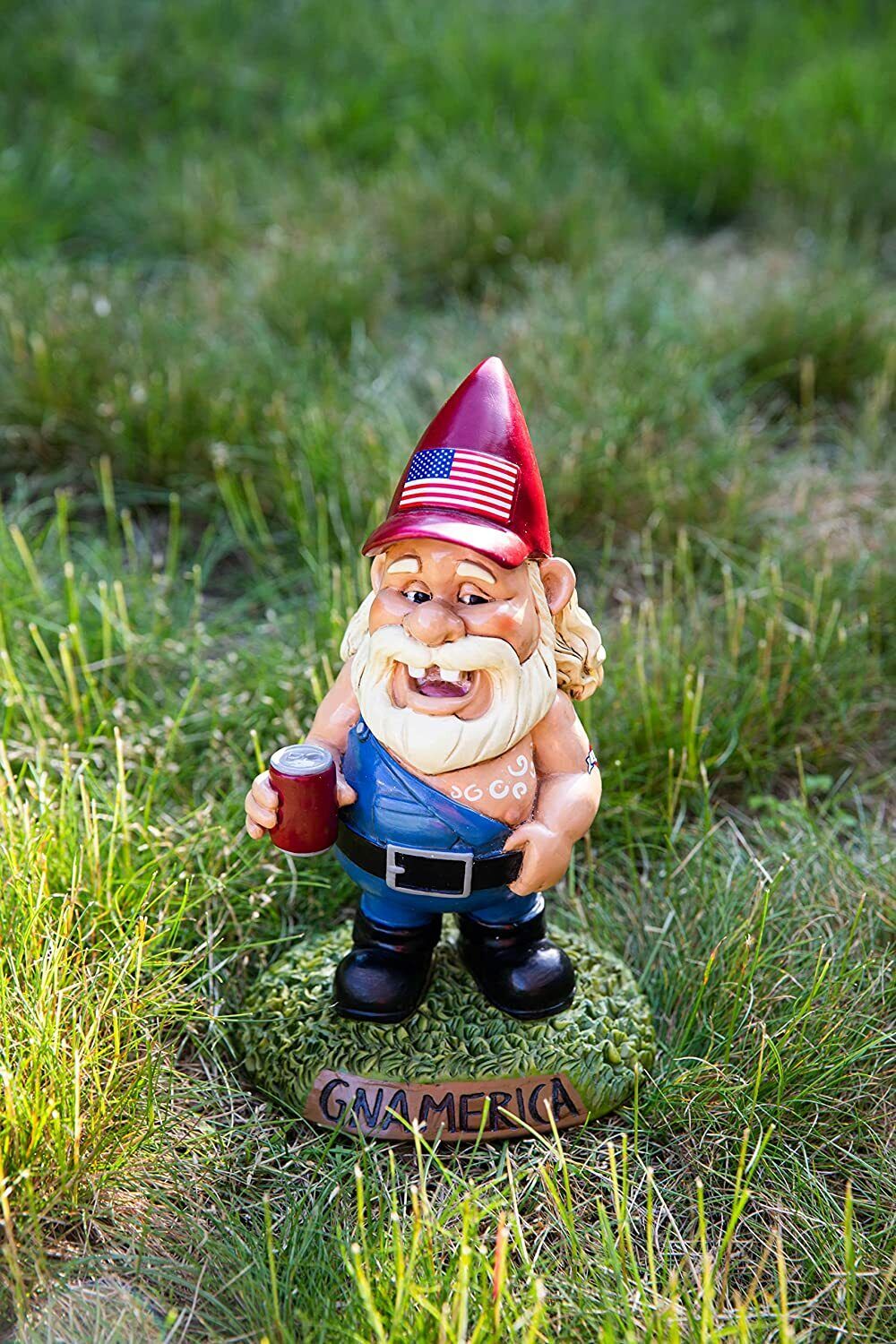 BigMouth Gnamerica Garden Gnome Redneck Cerveza Bebiendo EE.UU. Orgullosa Estatua Americana