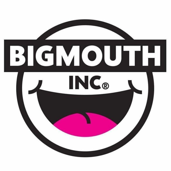Big Mouth Inc. logo with bold text above a cartoon open mouth and pink tongue, outlined in black and white—captures the playful vibe of their novelty gifts like the 🔥 Willy Warmer: “It’s a Heater for Your Peter.”.