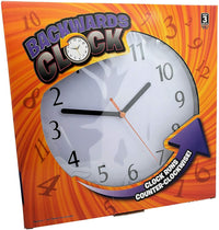 Backwards Wall Clock 9" Reverse Counter Clockwise Time - Gag Joke Prank Gift Toy