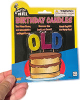 OLD - Over The Hill Birthday Candle Cake Topper - Gag Prank Joke Retirement