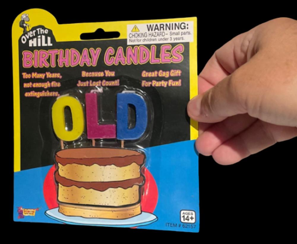 OLD - Over The Hill Birthday Candle Cake Topper - Gag Prank Joke Retirement