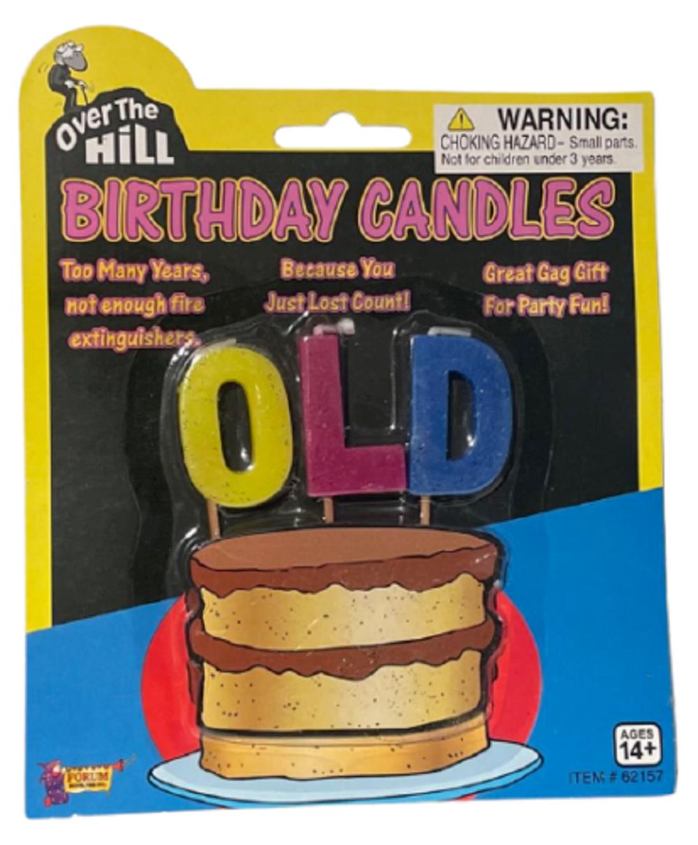 OLD - Over The Hill Birthday Candle Cake Topper - Gag Prank Joke Retirement