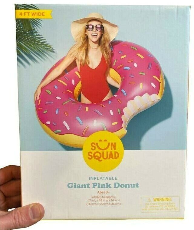 Flotador inflable para piscina con forma de donut rosa de 4 pies, tubo para fiesta, juguete para la playa.