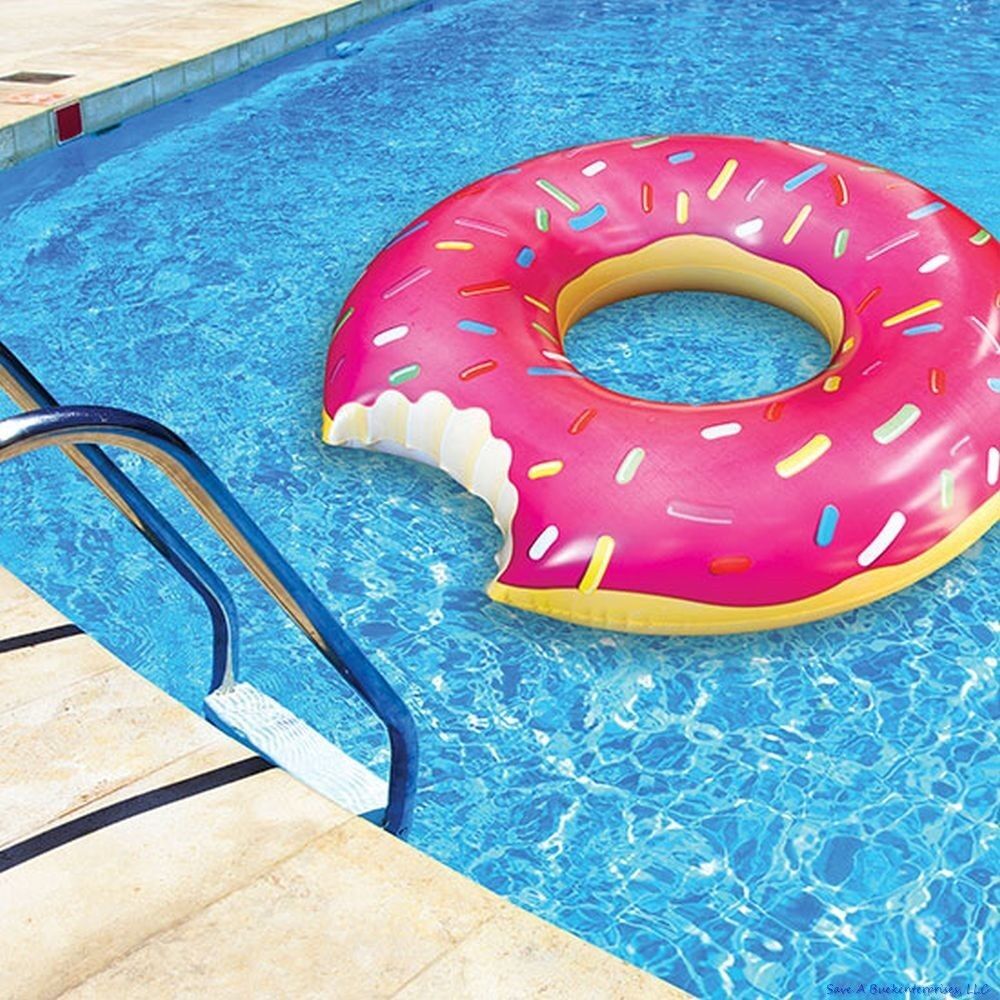 Flotador inflable para piscina con forma de donut rosa de 4 pies, tubo para fiesta, juguete para la playa.