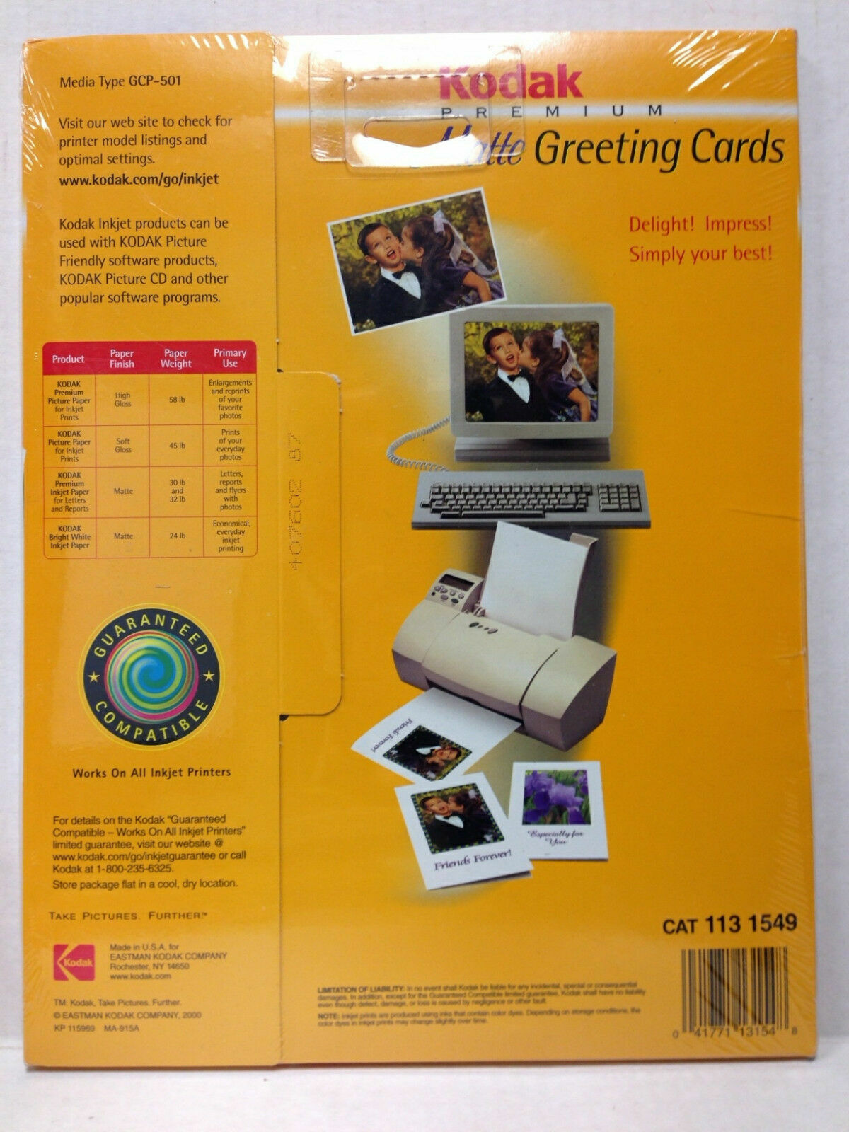 Kodak 1131549 Premium InkJet Matte Greeting Cards 20 Cards and Envelope (New)