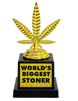 World's Biggest Stoner - Weed Marijuana Leaf Pot Head Golden Trophy Award Gift