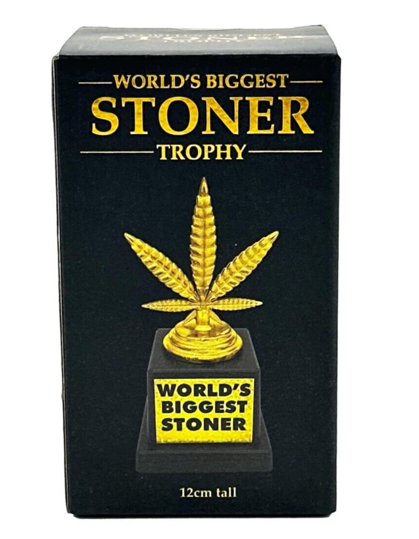 World's Biggest Stoner - Weed Marijuana Leaf Pot Head Golden Trophy Award Gift