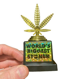 World's Biggest Stoner - Weed Marijuana Leaf Pot Head Golden Trophy Award Gift