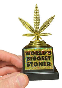 World's Biggest Stoner - Weed Marijuana Leaf Pot Head Golden Trophy Award Gift