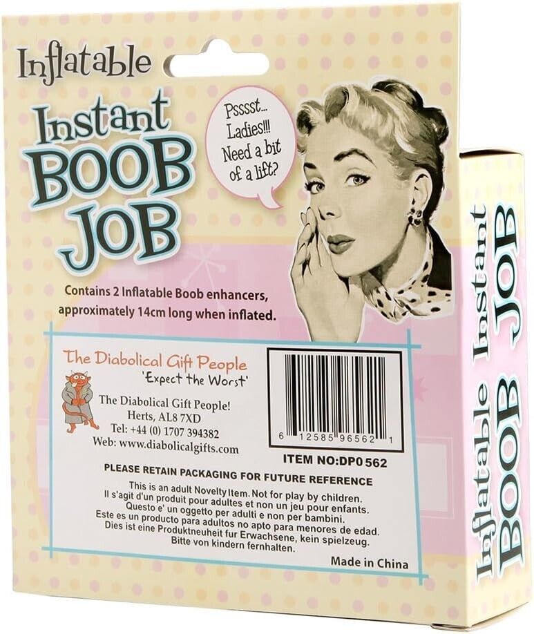 Inflatable Instant Boob Job - Funny Retro Packaging - Boobie Joke Novelty Gift