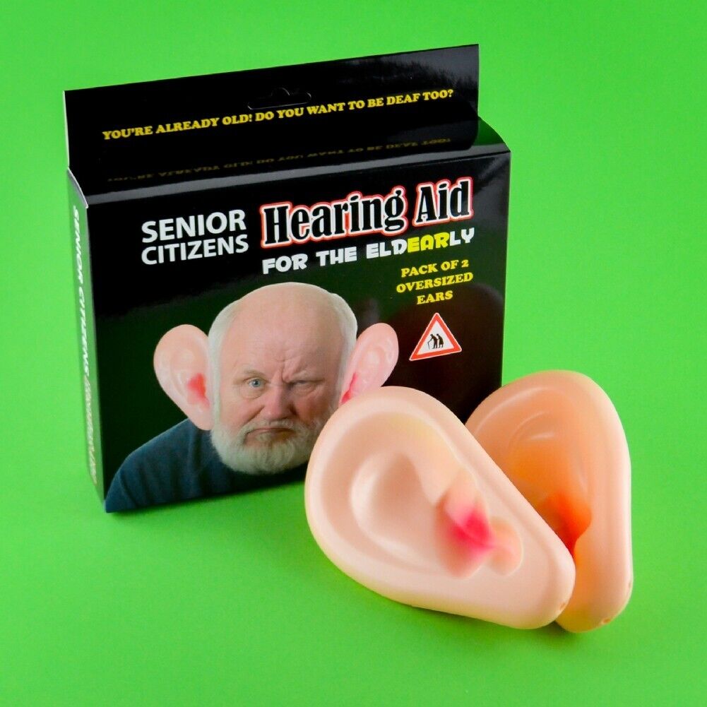 2pk JUMBO EARS  Hearing Aids - Over the Hill Old Classic Gag Joke Novelty Gift