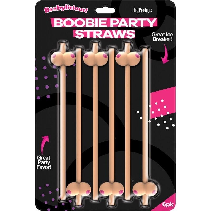 6pk Pailles à boire en forme de Boobie - Seins Seins Adulte Nouveauté Gag Blague